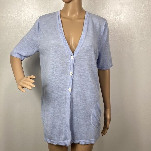 J. Jill pale blue linen blend oversized short sleeve cardigan Size S - Picture 1 of 10